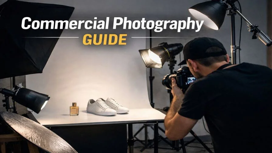 commercial photography studio setup with camera and lighting equipment