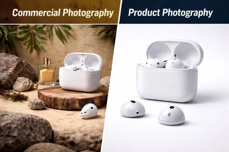 comparison between commercial photography and product photography
