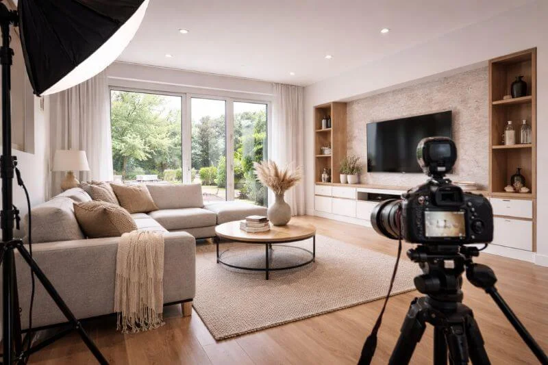 real estate photography example showing modern interior living room