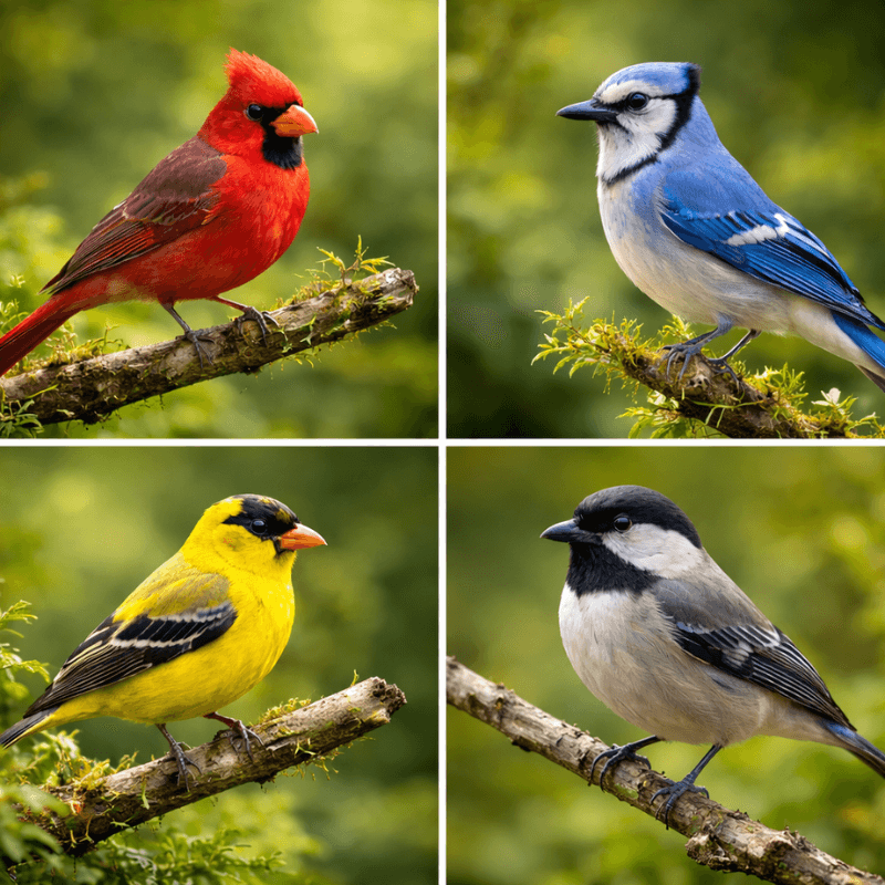 northern cardinal blue jay american goldfinch and chickadee small birds