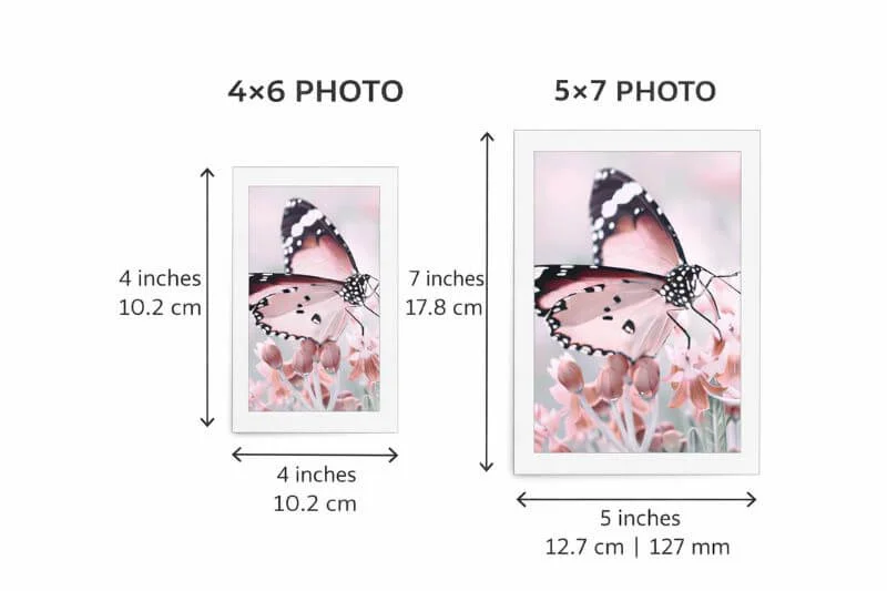4x6 vs 5x7 photo size comparison showing difference in dimensions