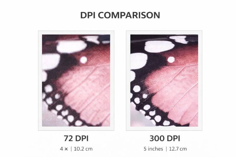 72 DPI vs 300 DPI image quality comparison showing print sharpness difference