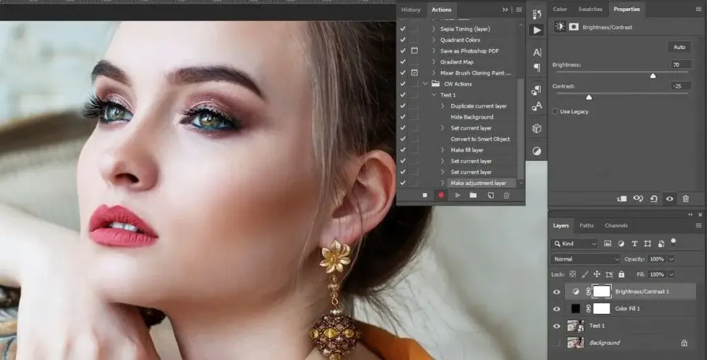 brightness and contrast to create photoshop action
