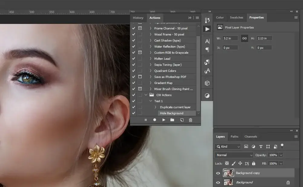 copy the background layer to create photoshop action