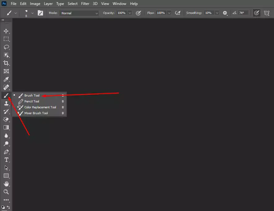 brush tool from the toolbar