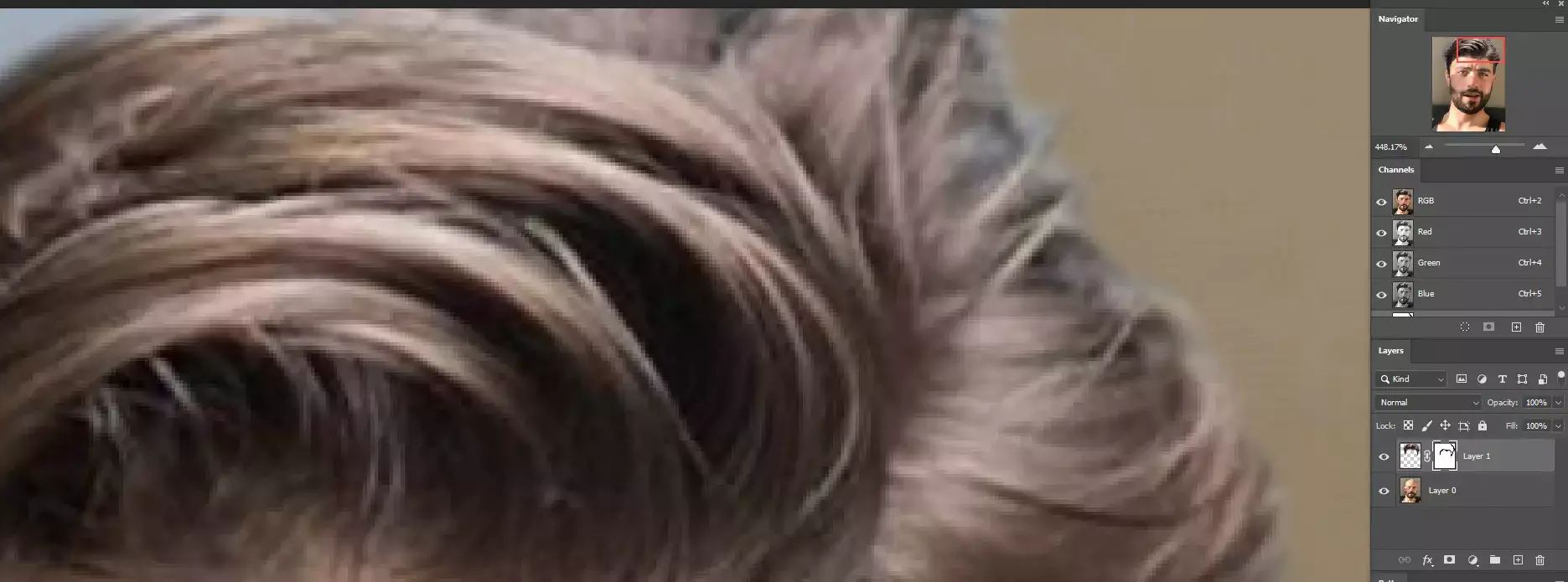 using lasso tool to cut the hair