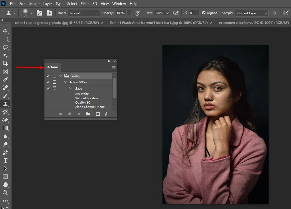 photoshop actions panel f9