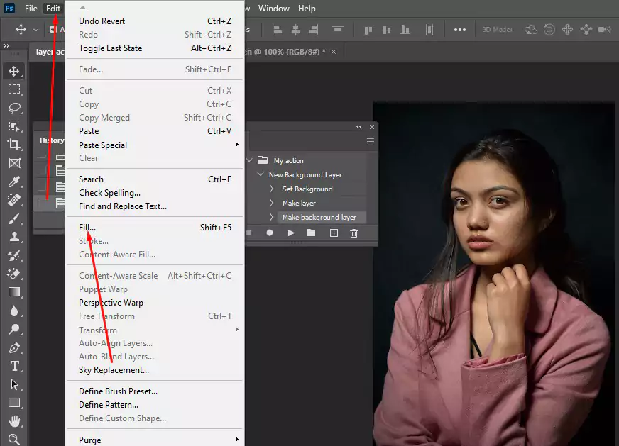 select fill from for edit menu