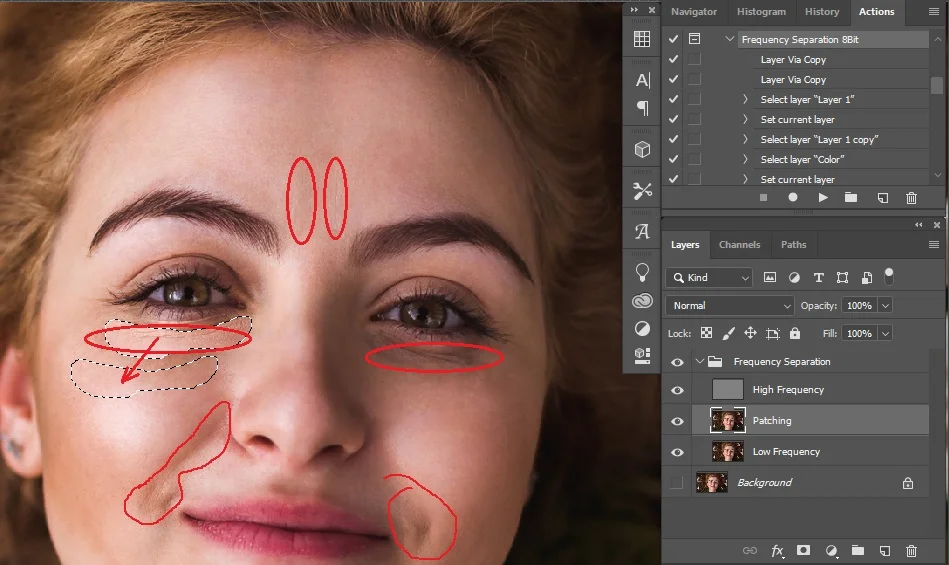 Areas to Patch of photoshop Frequency Separation