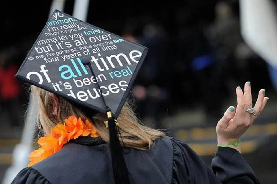 Graduation Cap and Gown with a Personalized Message on the Cap, Graduation Picture Ideas