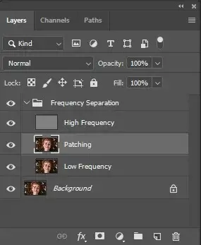 select the patch tool for frequency separation