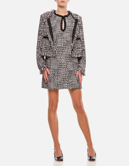 Black Boucle Embellished Mini Dress