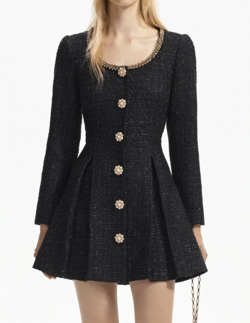 Black Boucle Tailored Mini Dress