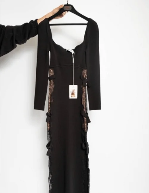 Black Chenille Knit Midi Dress