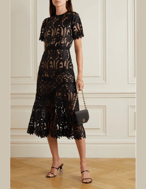 Black Lace Velvet Bow Midi Dress, Self Portrait Dress