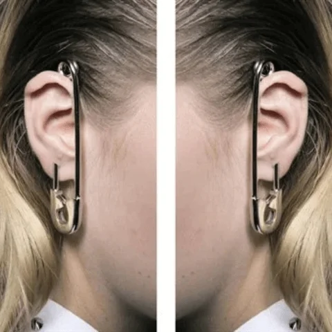 girl safety pin earrings