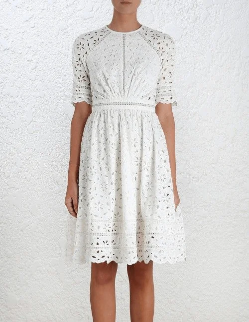 White Cotton Lace Button Midi Dress