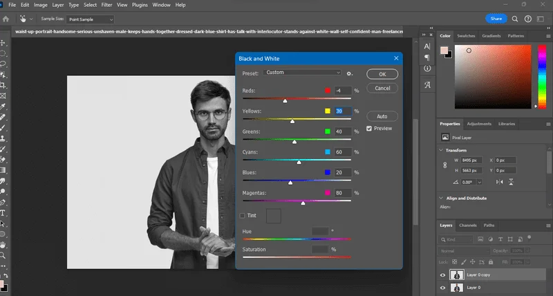 Convert the Image to Black and White, X-ray Effect in Photoshop