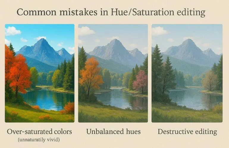 Image showing over-saturated colors, unbalanced hues, and destructive editing examples