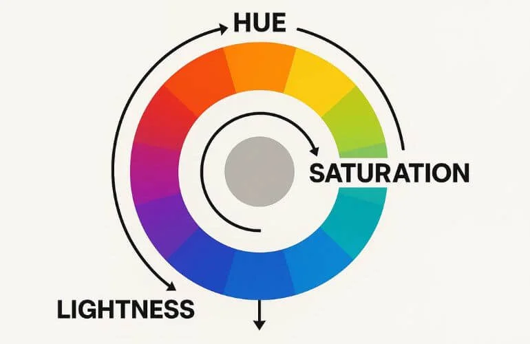 Color wheel diagram illustrating hue, saturation, and lightness in Photoshop