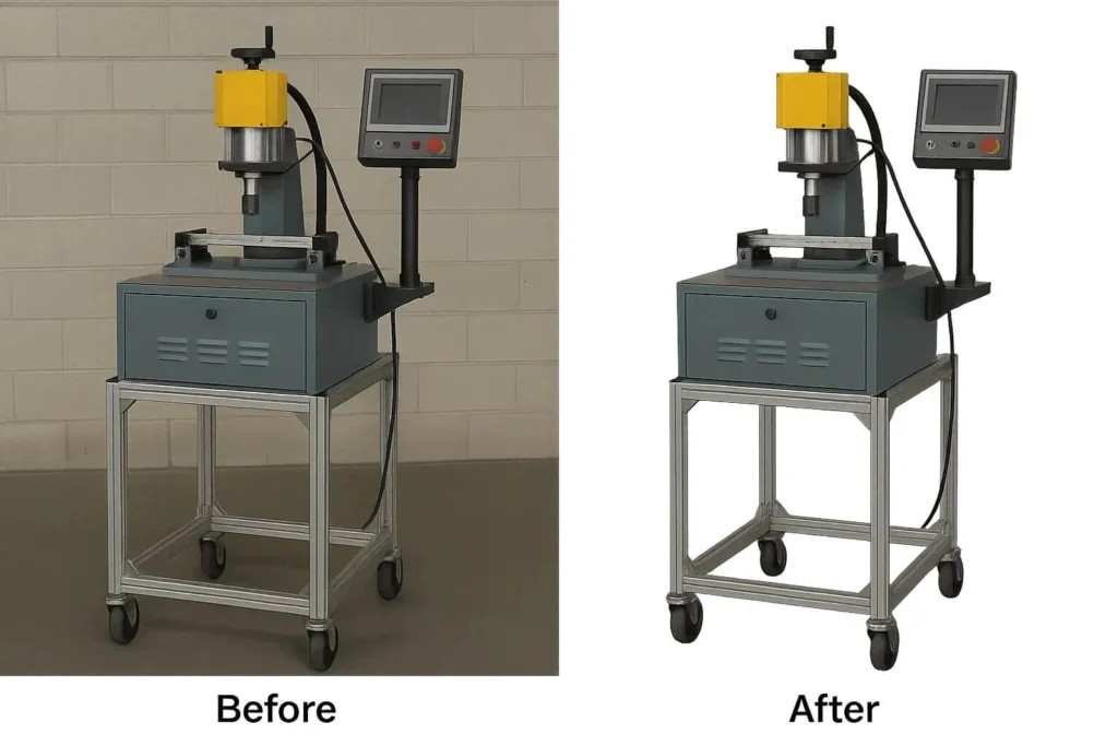 Clipping path machinery photo editing showing a clean machine cutout on a plain background