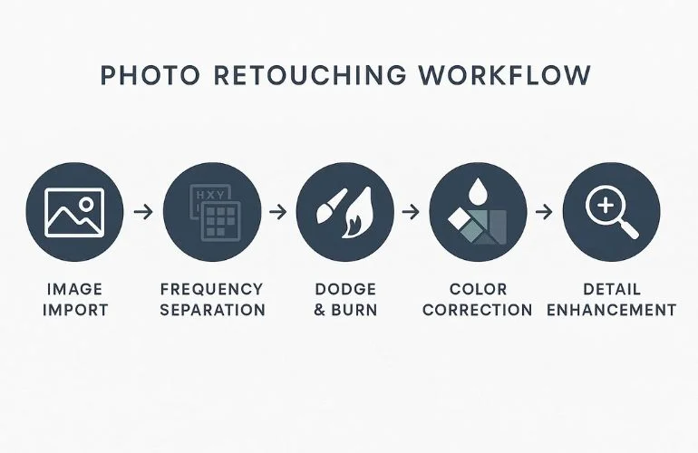 Photo retouching workflow infographics