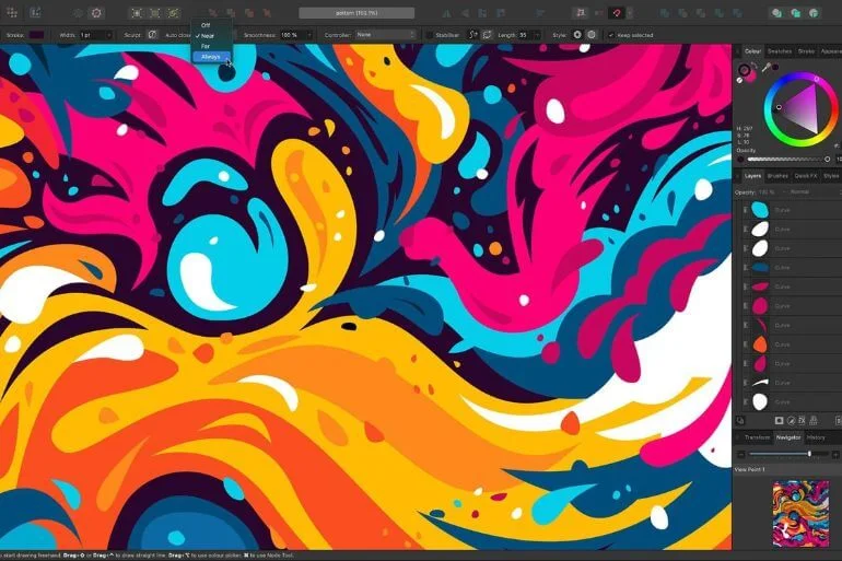 Affinity Photo interface showing raster image editing tools