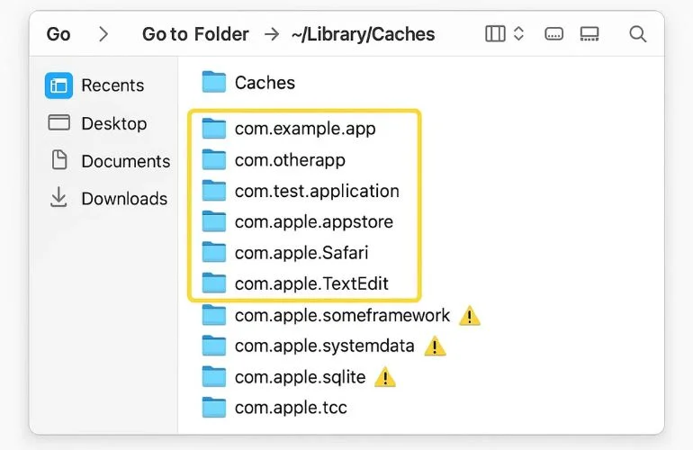 Clearing app cache and temporary files on Mac to safely free up storage space.