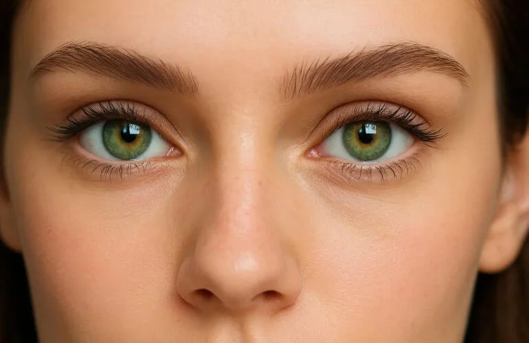 Close-up showing natural eye color enhancement for professional magazine photo editing