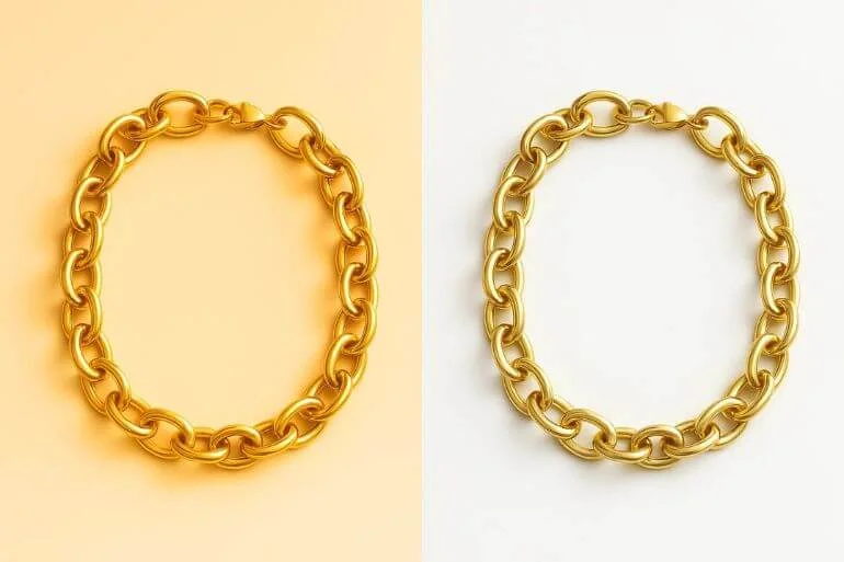 Jewelry image white balance comparison – warm, cool, and correct