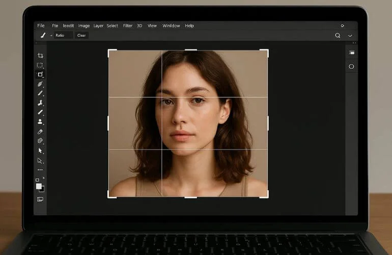Cropping a model photo in Photoshop for magazine photo editing