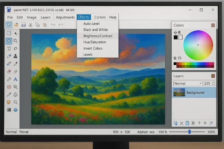 paint.NET interface for basic raster graphics editing on Windows