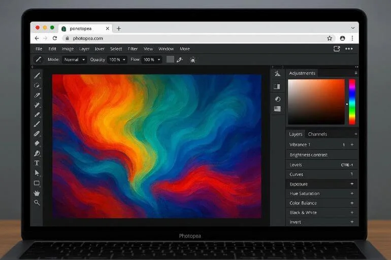Photopea web interface for raster image editing similar to Photoshop