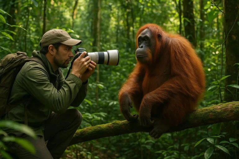 Photographer documenting endangered species in natural habitat