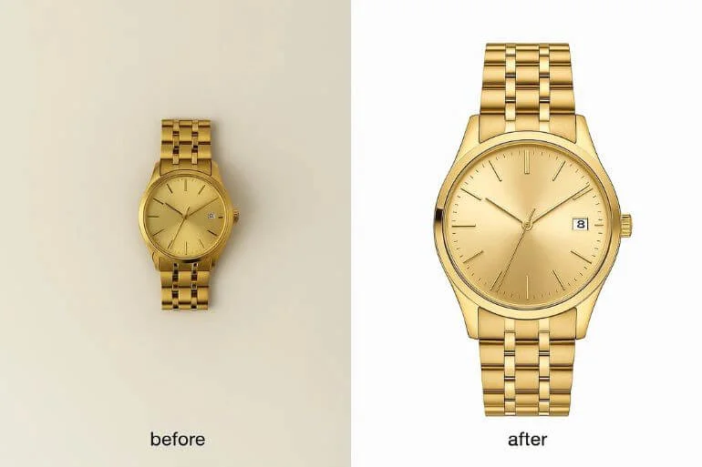 Gold wristwatch before and after cropping and resizing