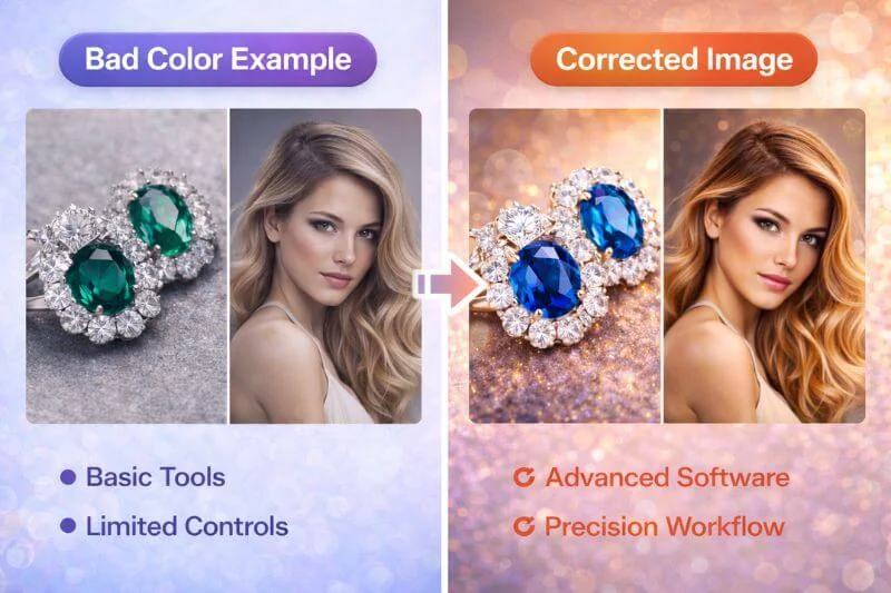 Bad color example vs corrected image showing improved exposure and color accuracy