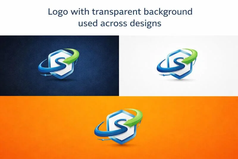 Logo with transparent background used across different design backgrounds