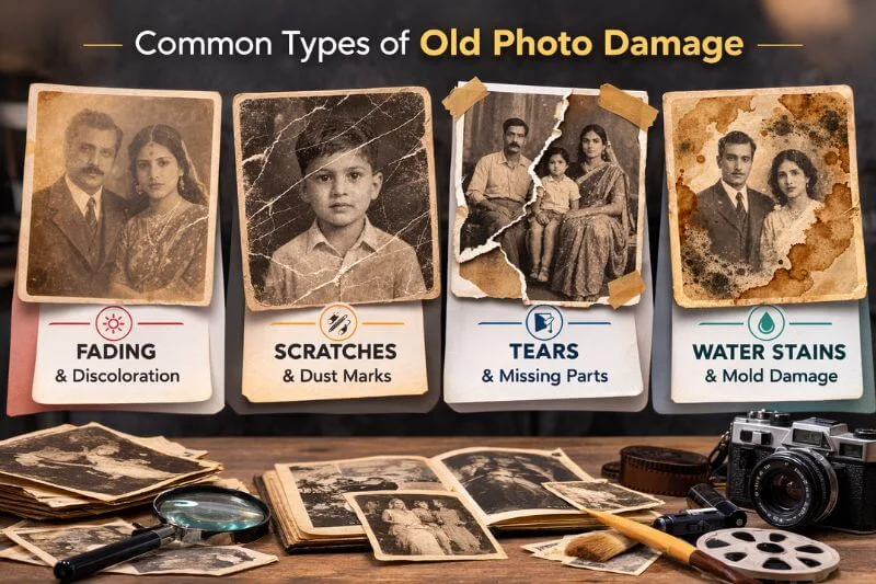 Common types of damage found in vintage and old photographs