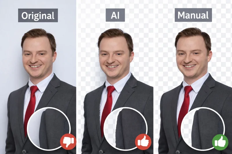 manual vs ai background removal comparison hair edges accuracy example