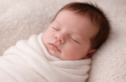 After Newborn Photo Retouching – Enhanced Baby Portrait retouched newborn baby photo with soft lighting smooth skin and balanced tones