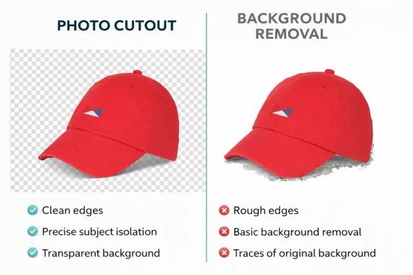 photo cutout vs background removal comparison showing clean edges and rough edges