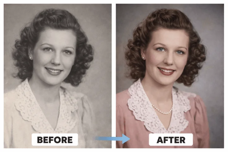 black and white photo colorization before and after realistic restoration