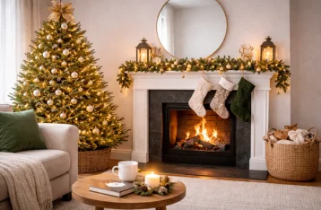 room after adding christmas decoration and lights