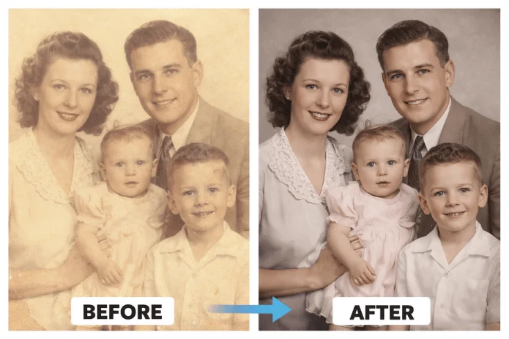 faded photo color restoration before and after example