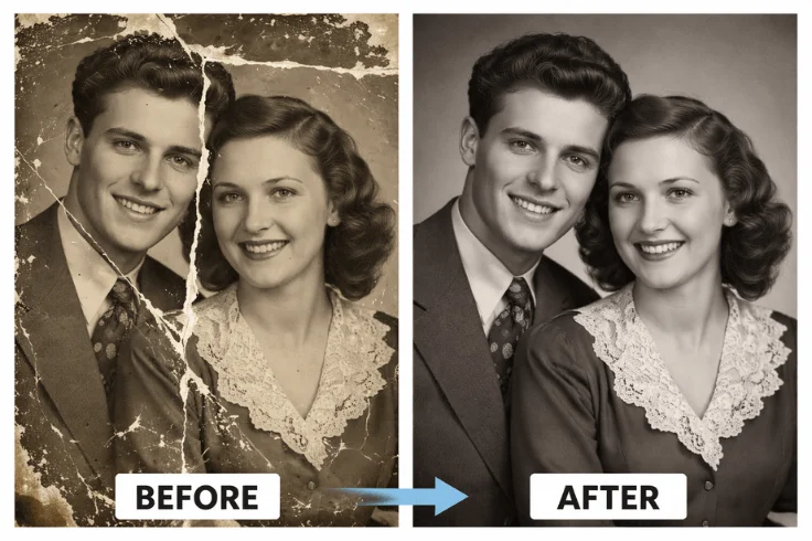 scratched photo restoration before and after crack repair