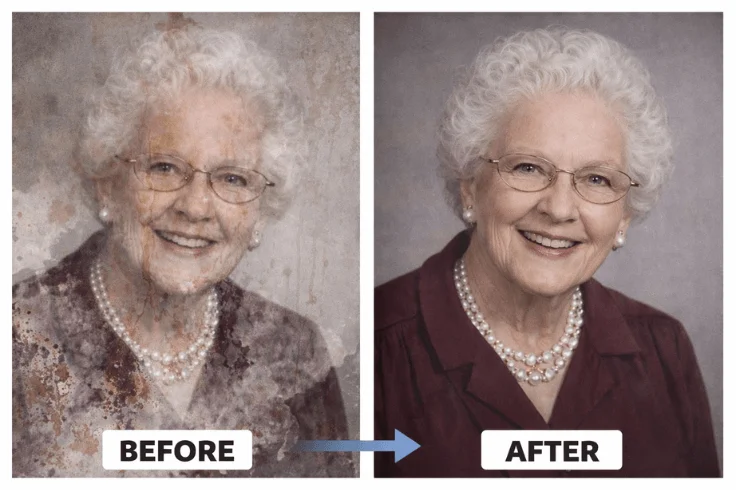 water damaged photo restoration before and after stain removal