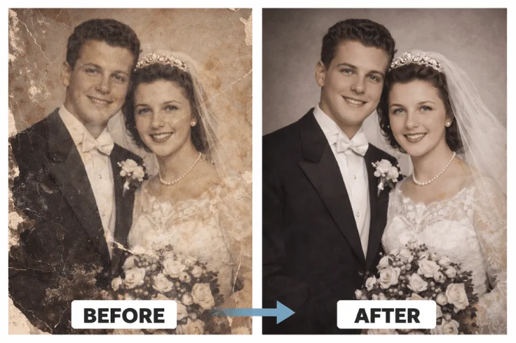 wedding photo restoration before and after damage repair