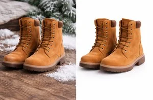 Winter boots image editing before and after