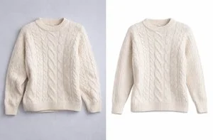 Winter sweater retouching before and after image