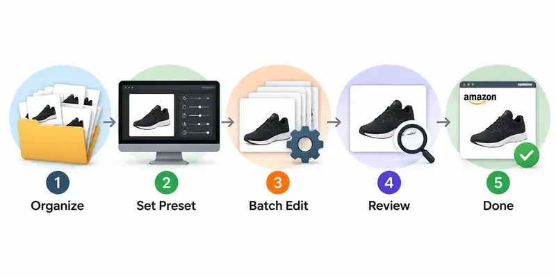 Step-by-step batch photo editing workflow for Amazon
